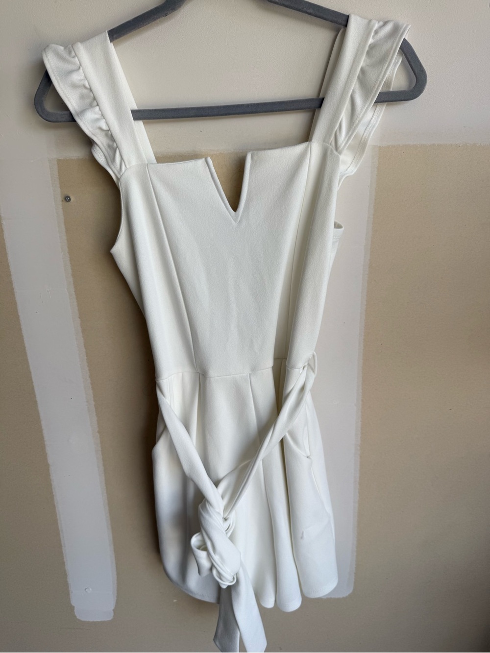 White Ruffle Sleeve Dressy V-Neck Romper - Picture 2 of 4